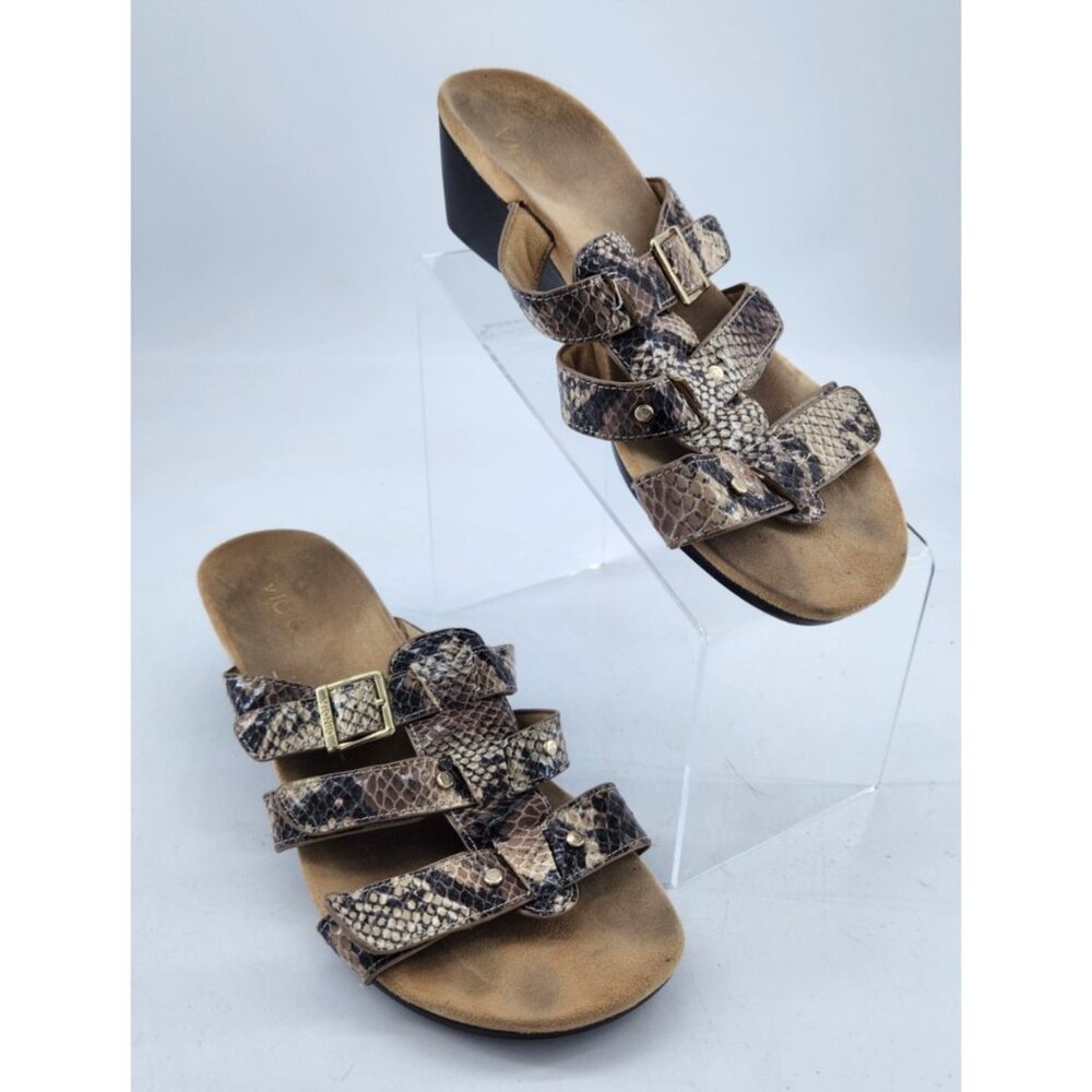 Vionic Radia Woman's Size 9 Wedge Faux Snake Skin Strap Comfort Sandal Shoes
